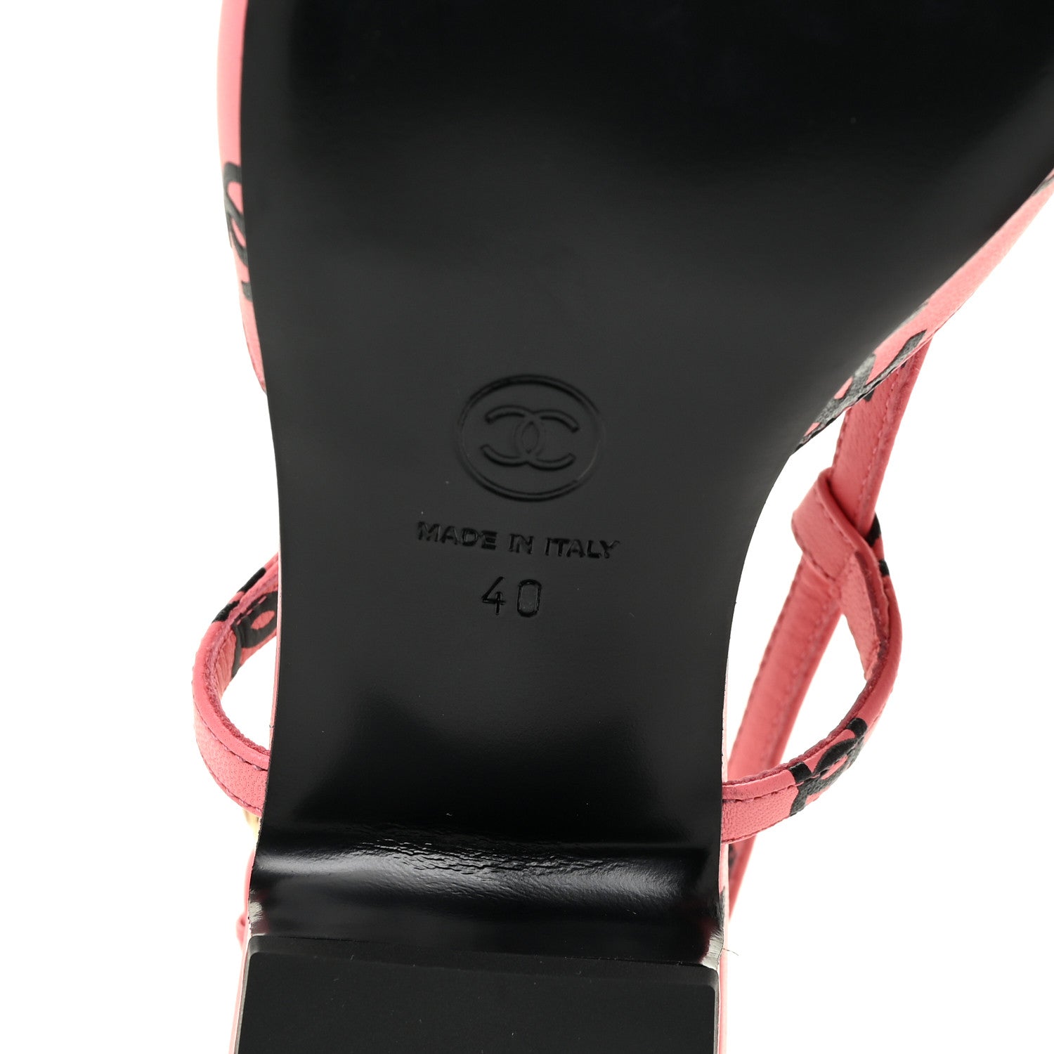 Chanel Printed Lambskin CC Slingback Sandals 40 Pink Black 9 of 12