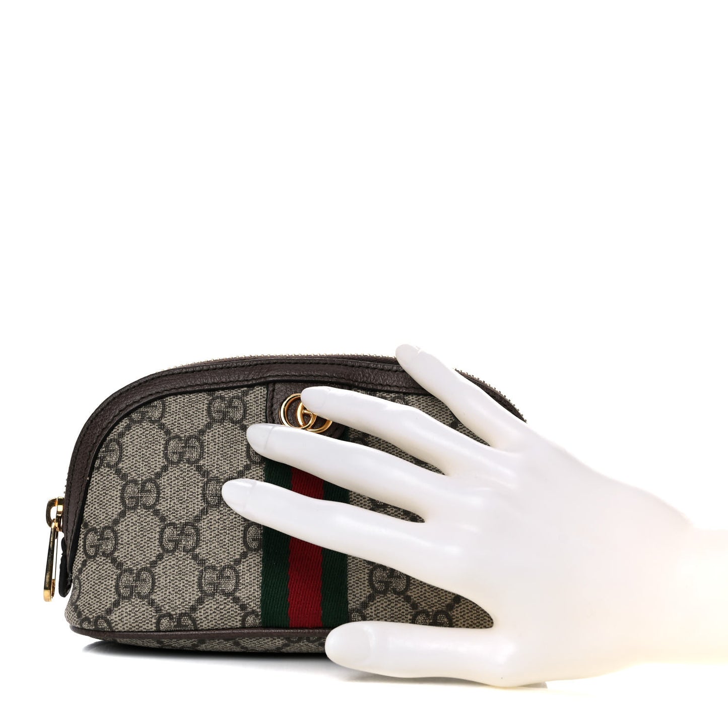 GG Supreme Monogram Textured Calfskin Web Medium Ophidia Cosmetic Case Beige Ebony New Acero