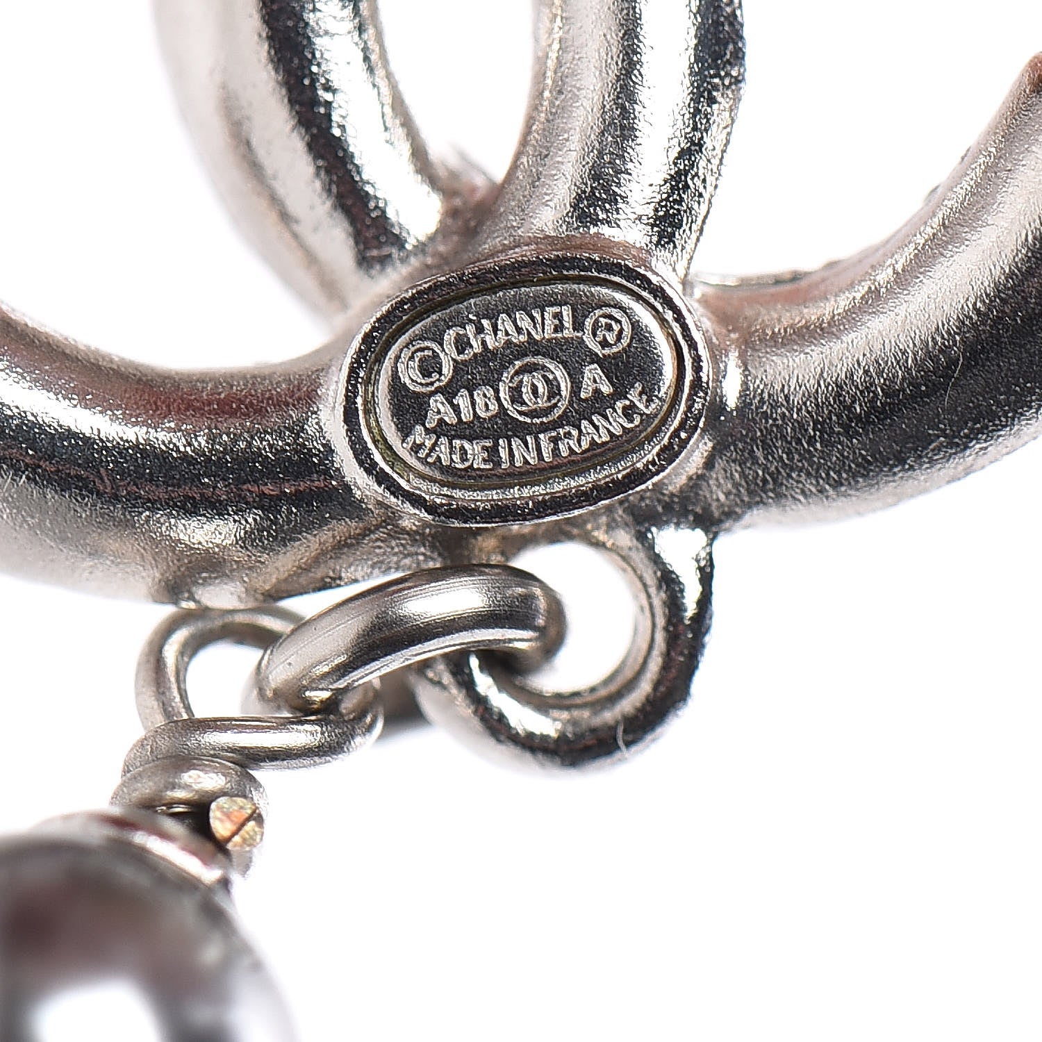 Chanel Crystal Pearl CC Drop Earrings Silver Grey 4 of 4