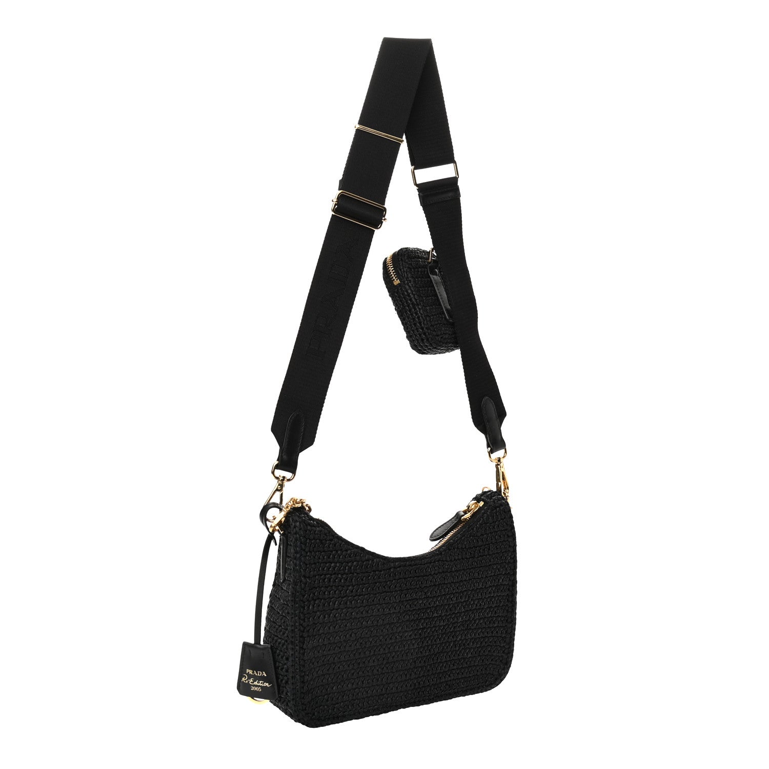 Prada Yarn Raffia Effect Crochet Re-Edition 2005 Shoulder Bag Black 3 of 10