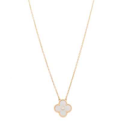 Van Cleef & Arpels 18K Rose Gold Diamond Mother of Pearl Vintage Alhambra Pendant Necklace 1 of 7