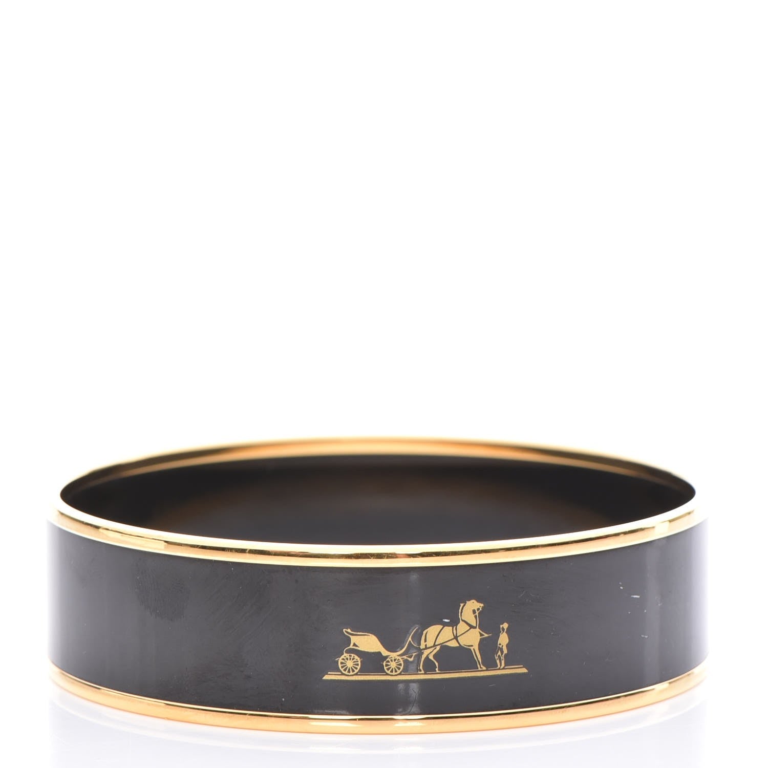 Hermes Enamel Printed Wide Caleche Bracelet 70 Black 3 of 6