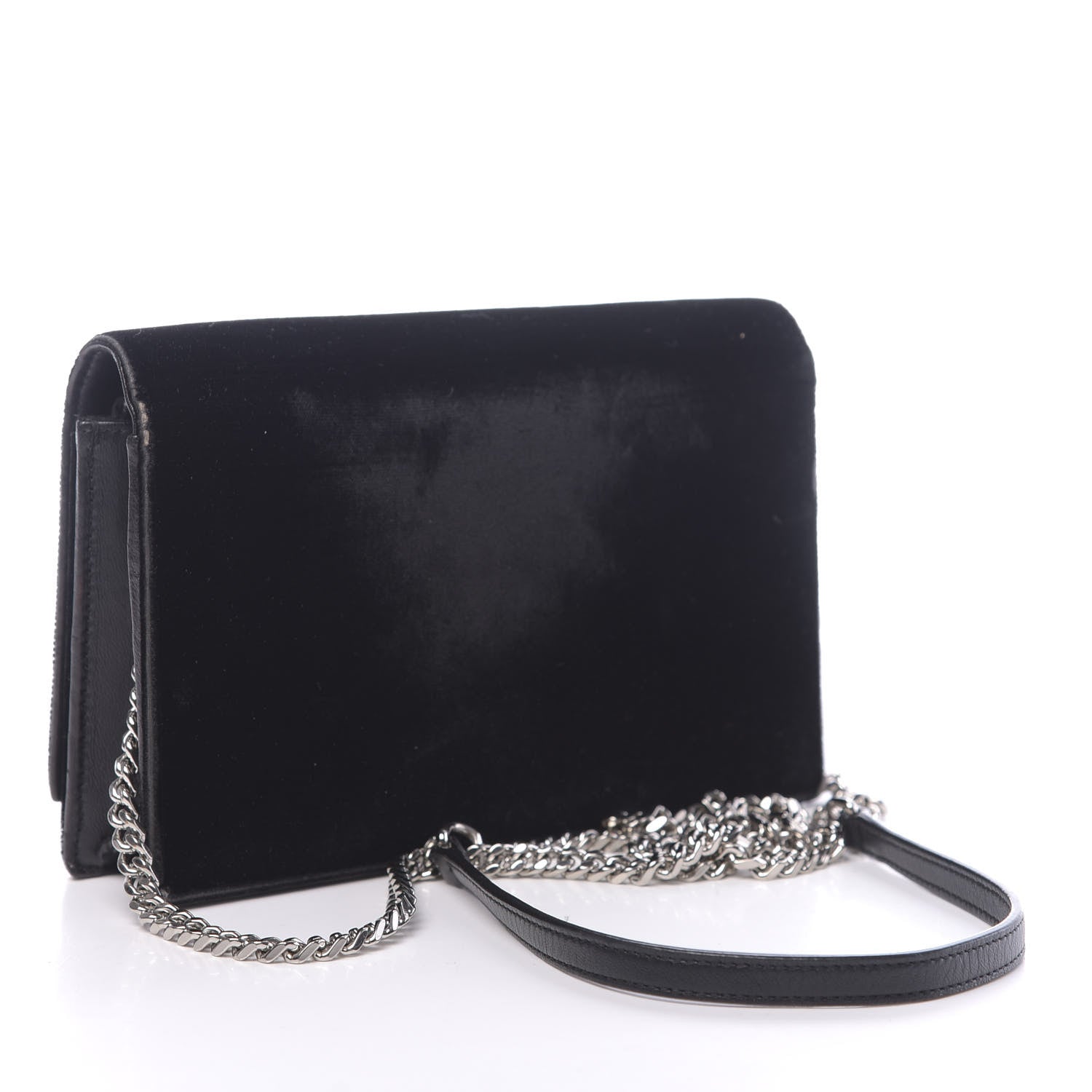 Saint Laurent Velvet Crystal Monogram Tassel Chain Wallet Black 3 of 16