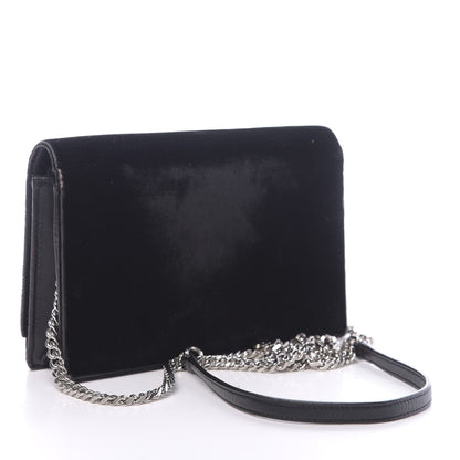 Saint Laurent Velvet Crystal Monogram Tassel Chain Wallet Black 3 of 16