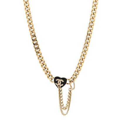Chanel Metal Resin Crystal CC Heart Chain Choker Necklace Gold Black 1 of 5