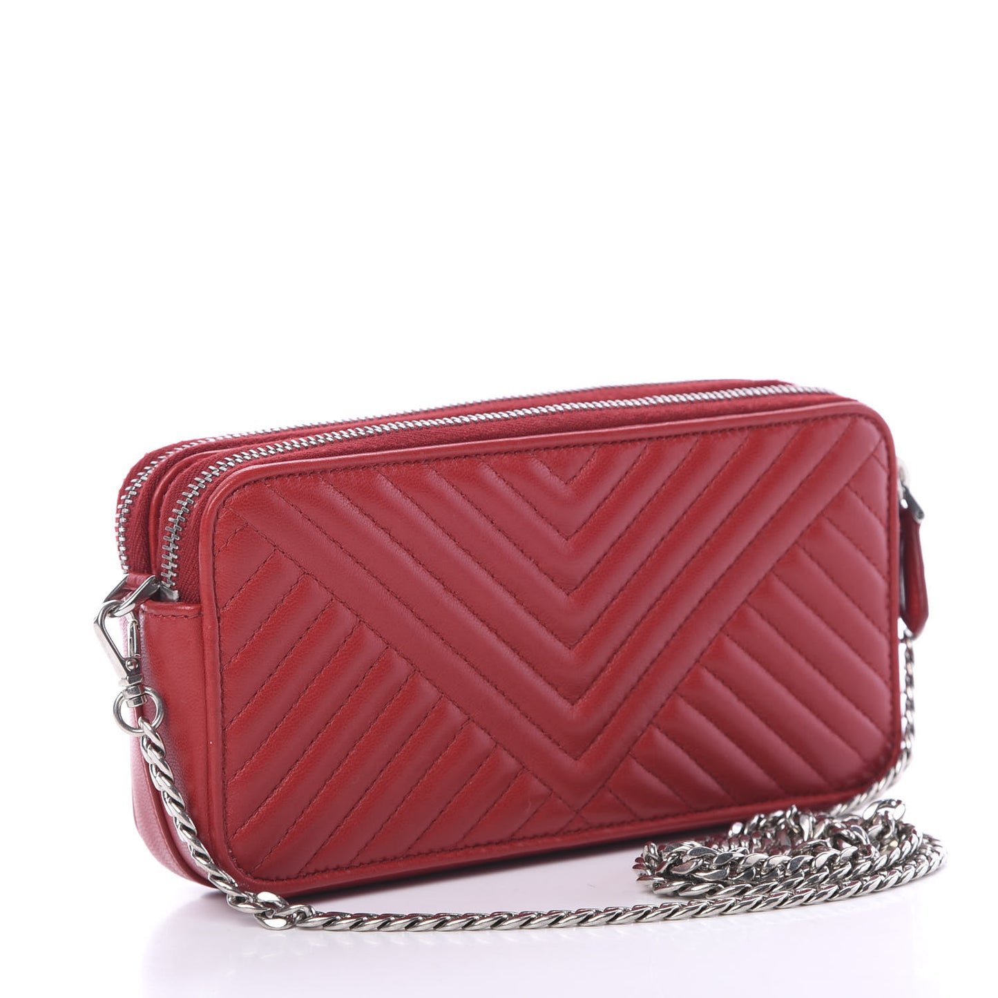 Nappa Impunture Diagramme Mini Double Zip Chain Crossbody Bag Fuoco