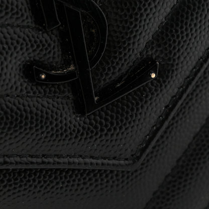 Saint Laurent Grain De Poudre Matelasse Chevron Monogram Monochrome Envelope Chain Wallet Black 11 of 14