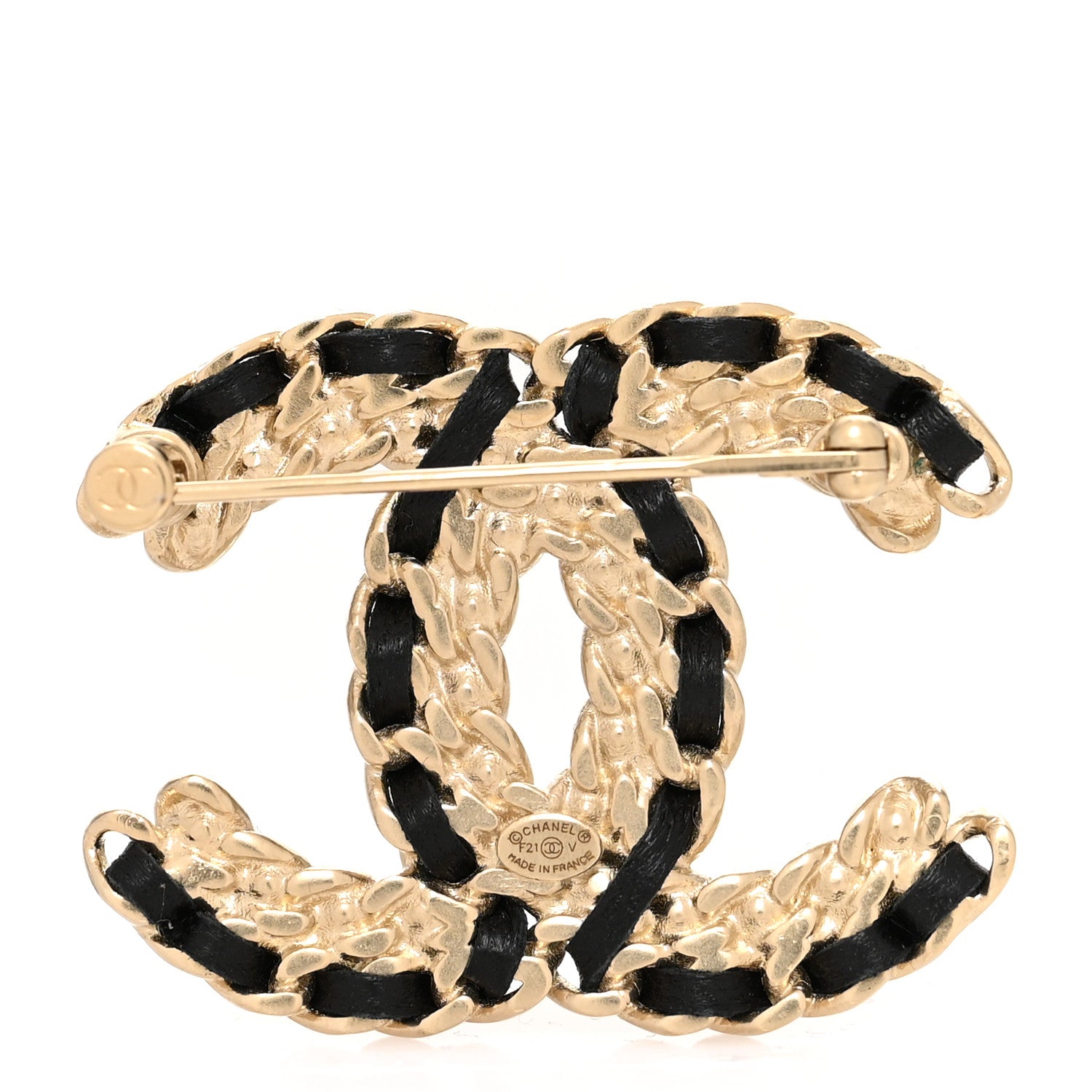 Chanel Lambskin Crystal Vintage Allure CC Chain Brooch Black Gold 2 of 3