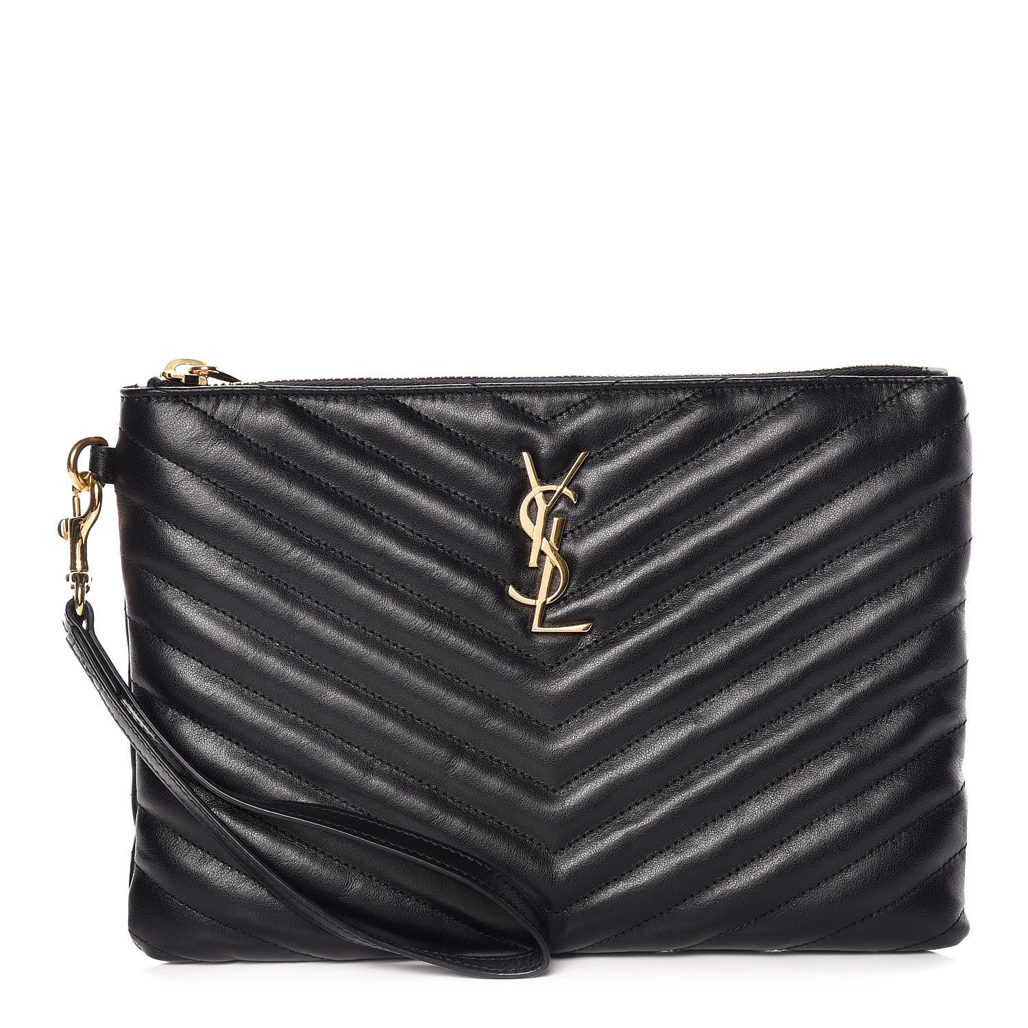 Saint Laurent Calfskin Matelasse Chevron Monogram A5 Wristlet Black 1 of 8