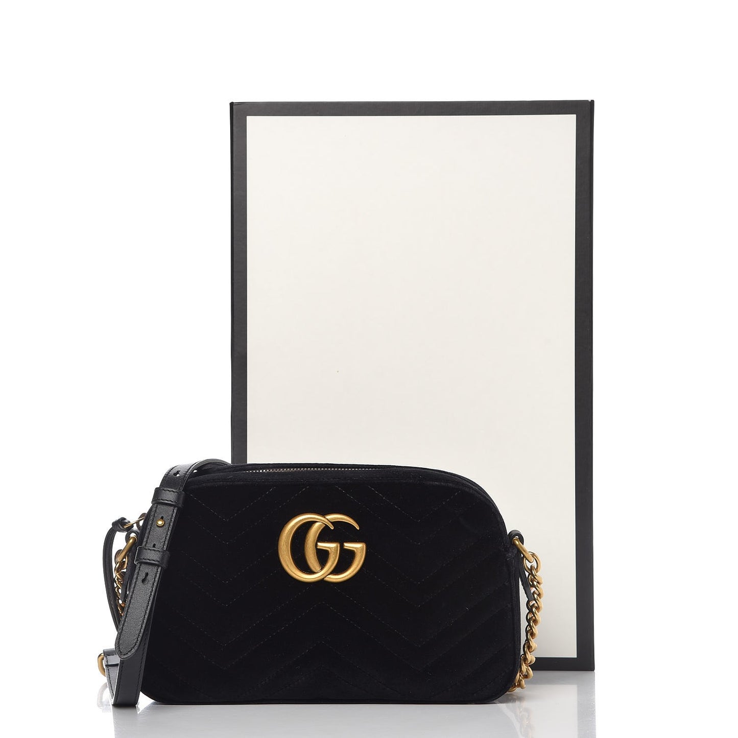 Velvet Matelasse Small GG Marmont Chain Shoulder Bag Black
