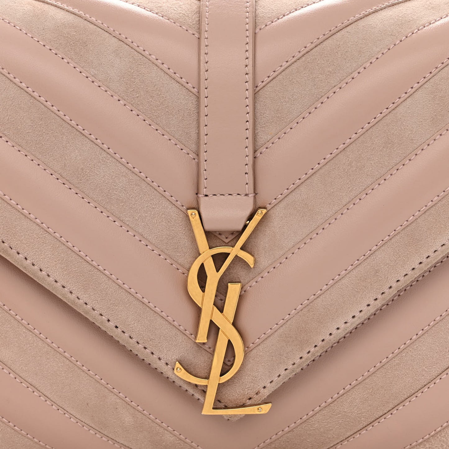 Calfskin Suede Matelasse Chevron Medium Monogram College Bag Rose Poudre