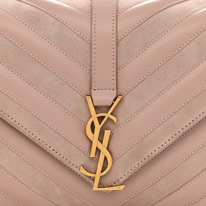 Saint Laurent Calfskin Suede Matelasse Chevron Medium Monogram College Bag Rose Poudre 8 of 16