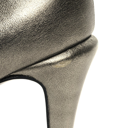 Chanel Metallic Calfskin Cap Toe Camellia Pumps 38 Metallic Grey 8 of 9