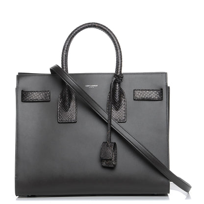 Saint Laurent Calfskin Python Small Sac De Jour Coal Grey Brown 1 of 9