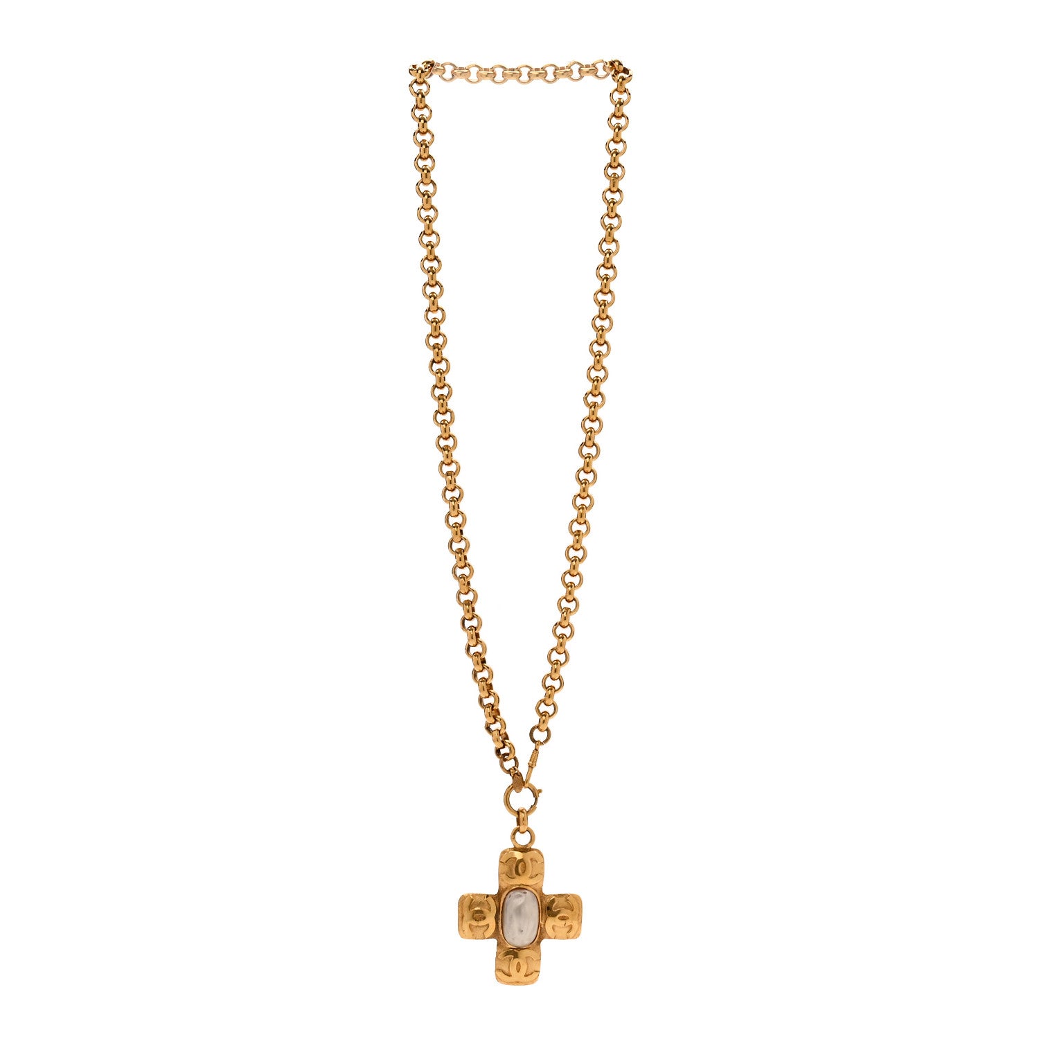 Chanel Pearl CC Cross Pendant Necklace Gold 3 of 6