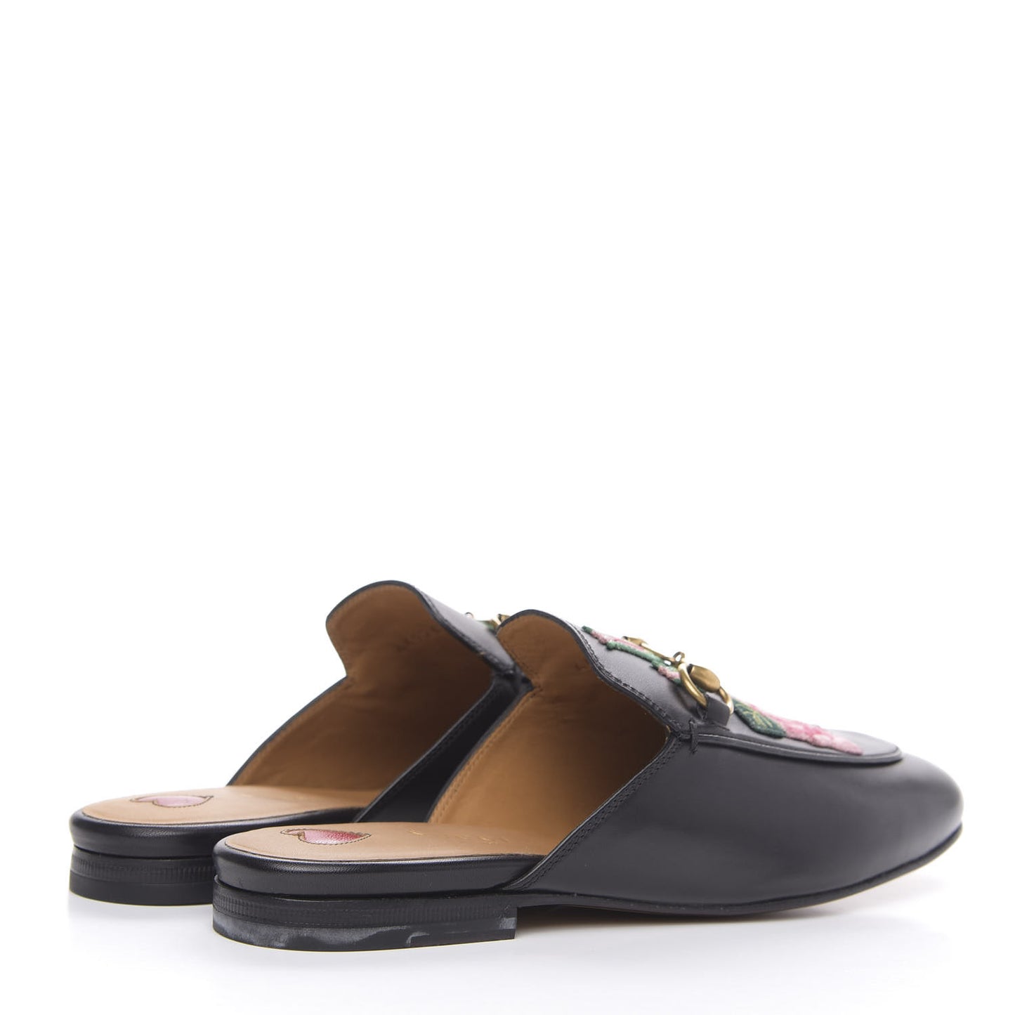 Calfskin Flower Embroidered Princetown Slippers 37 Black