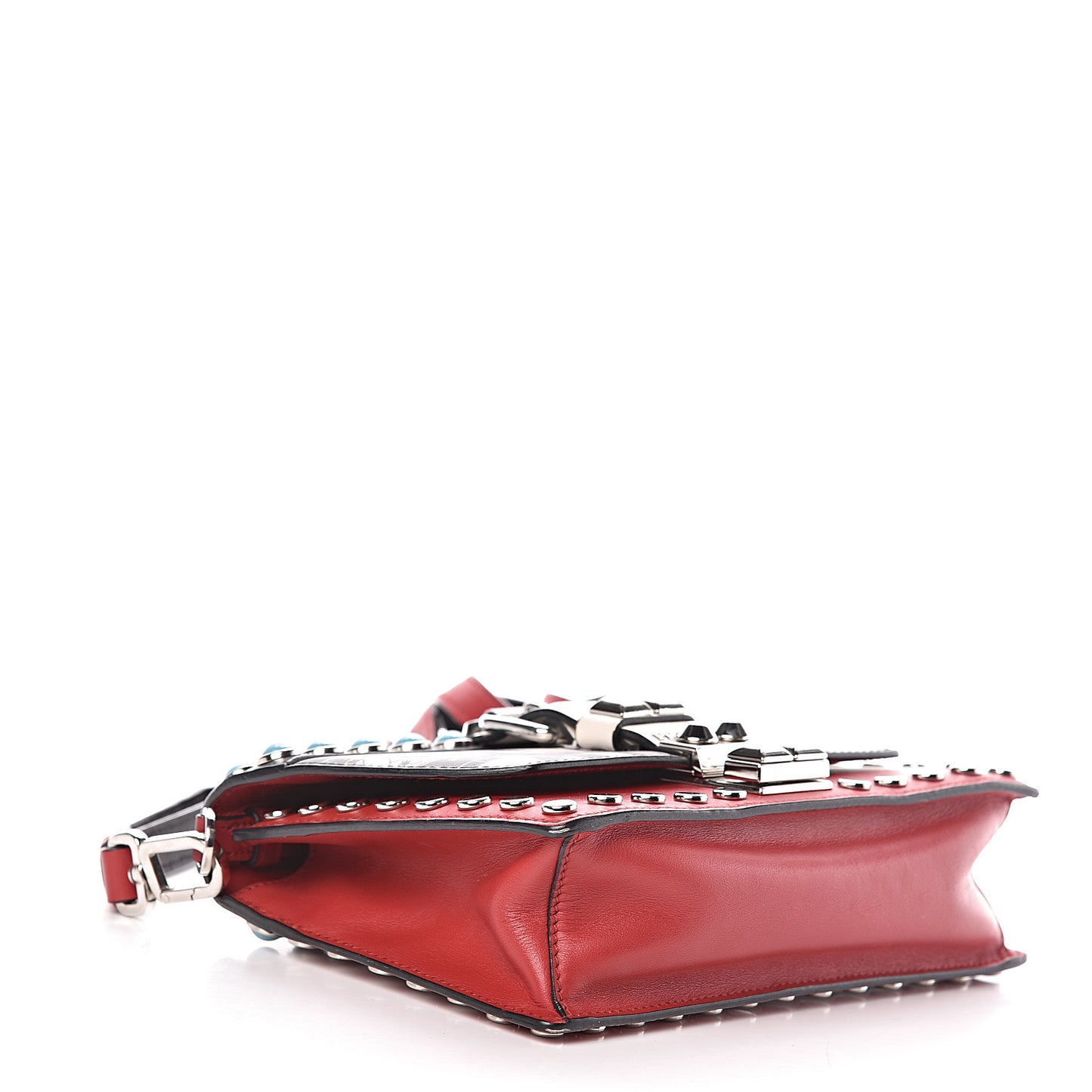 City Calfskin Comic Print Studded Elektra Shoulder Bag Fuoco Black