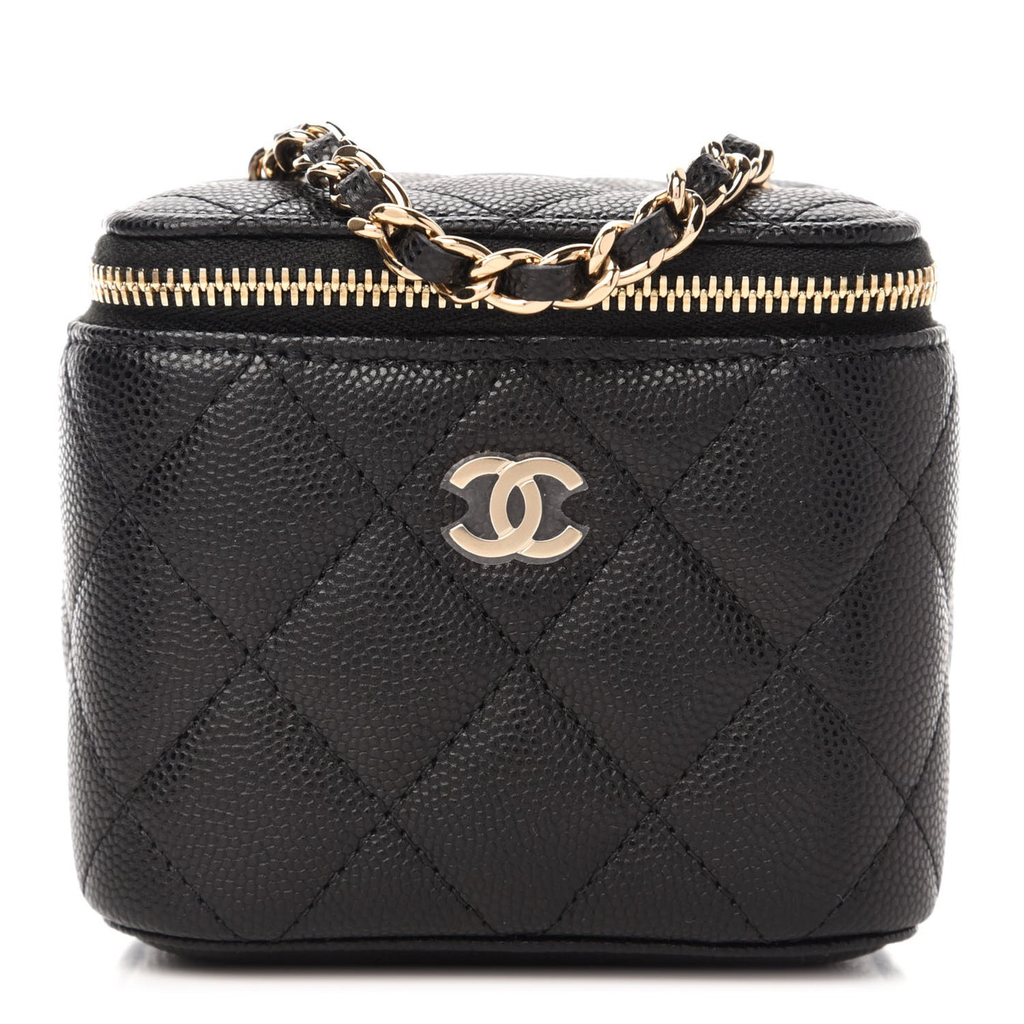 Caviar Quilted Mini Vanity Case With Chain Black