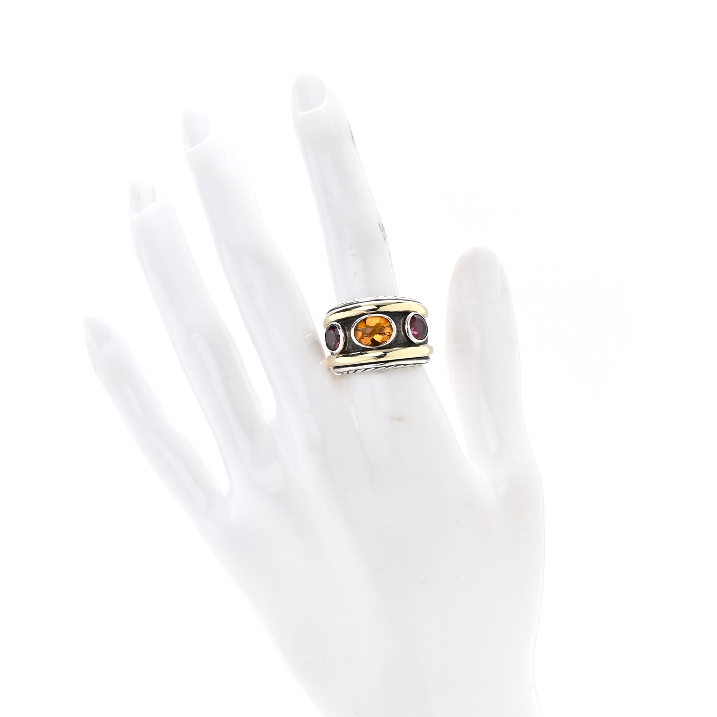 Sterling Silver 14K Yellow Gold Citrine Rhodolite Renaissance Ring 56 7.75