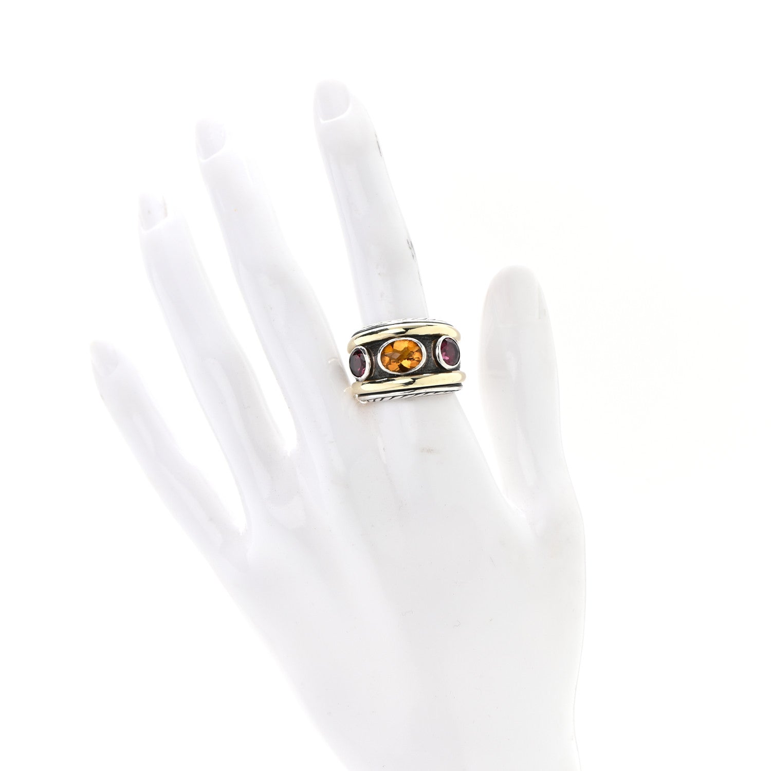 David Yurman Sterling Silver 14K Yellow Gold Citrine Rhodolite Renaissance Ring 56 7.75 2 of 5