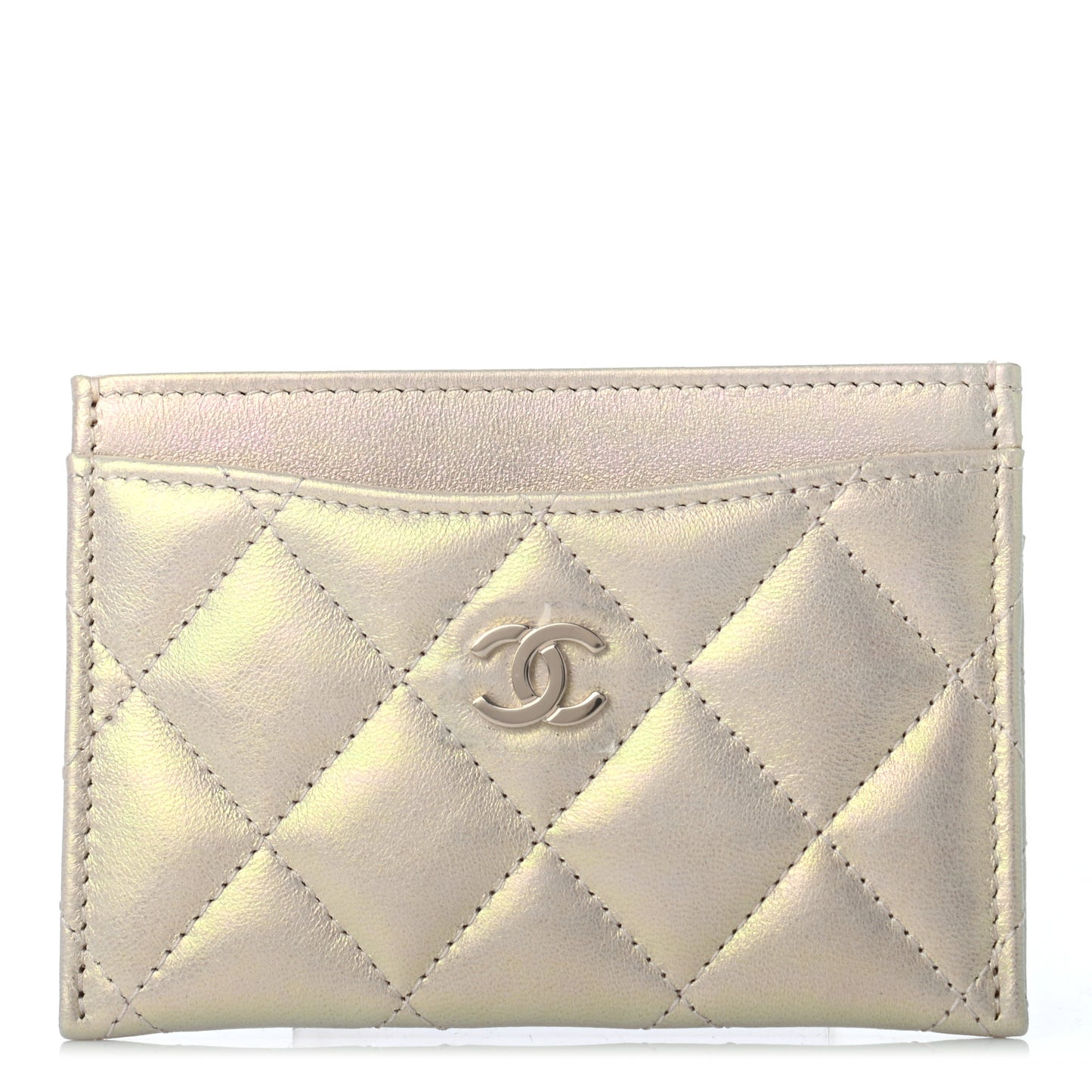 Iridescent Lambskin Quilted Card Holder Ivory