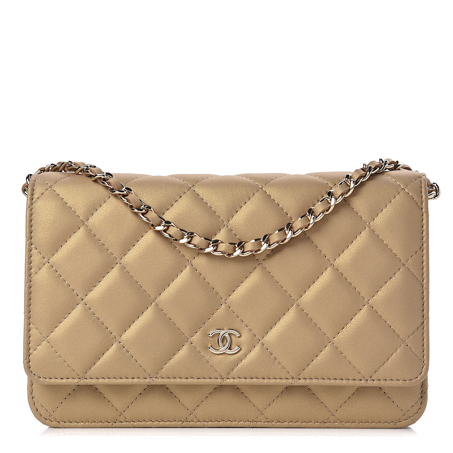 Chanel Metallic Lambskin Quilted Wallet On Chain WOC Gold 1 of 12