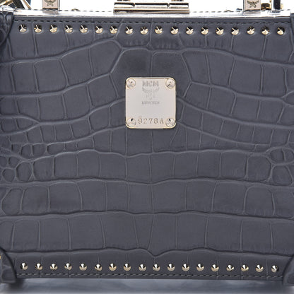 MCM Calfskin Crocodile Embossed Small Berlin Crossbody Charcoal 8 of 11