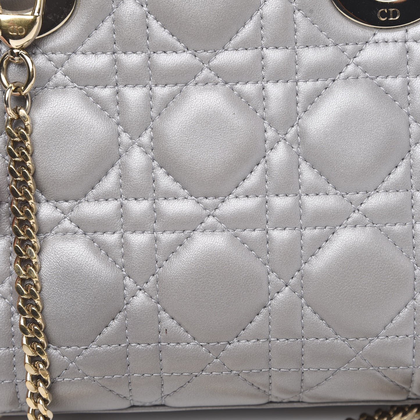 Metallic Lambskin Cannage Mini Lady Dior Grey