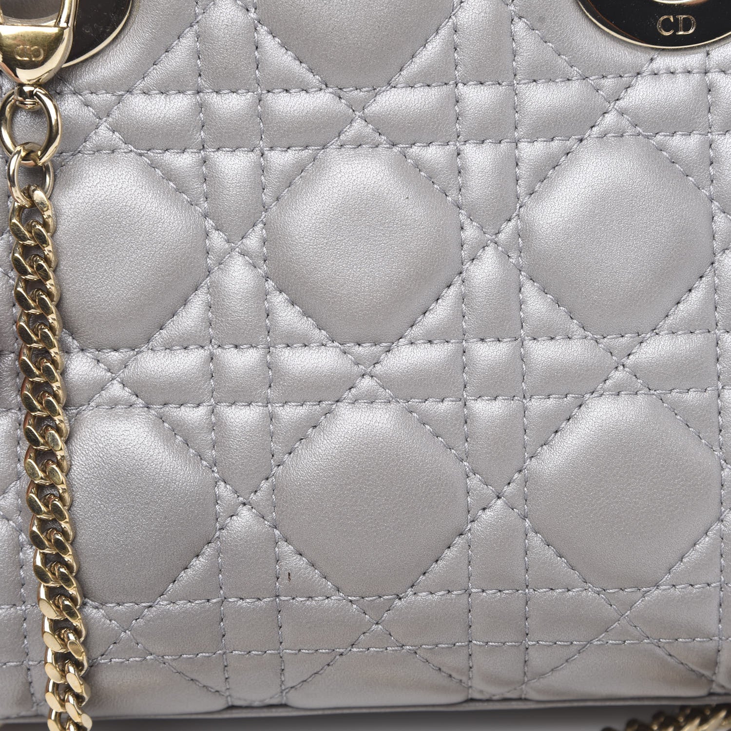 Christian Dior Metallic Lambskin Cannage Mini Lady Dior Grey 11 of 14