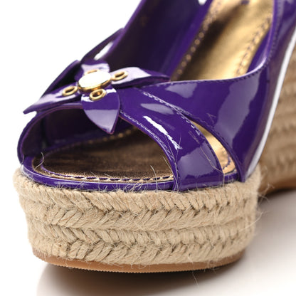 Louis Vuitton Patent Open Toe Espadrille Wedges 37 Purple 9 of 10