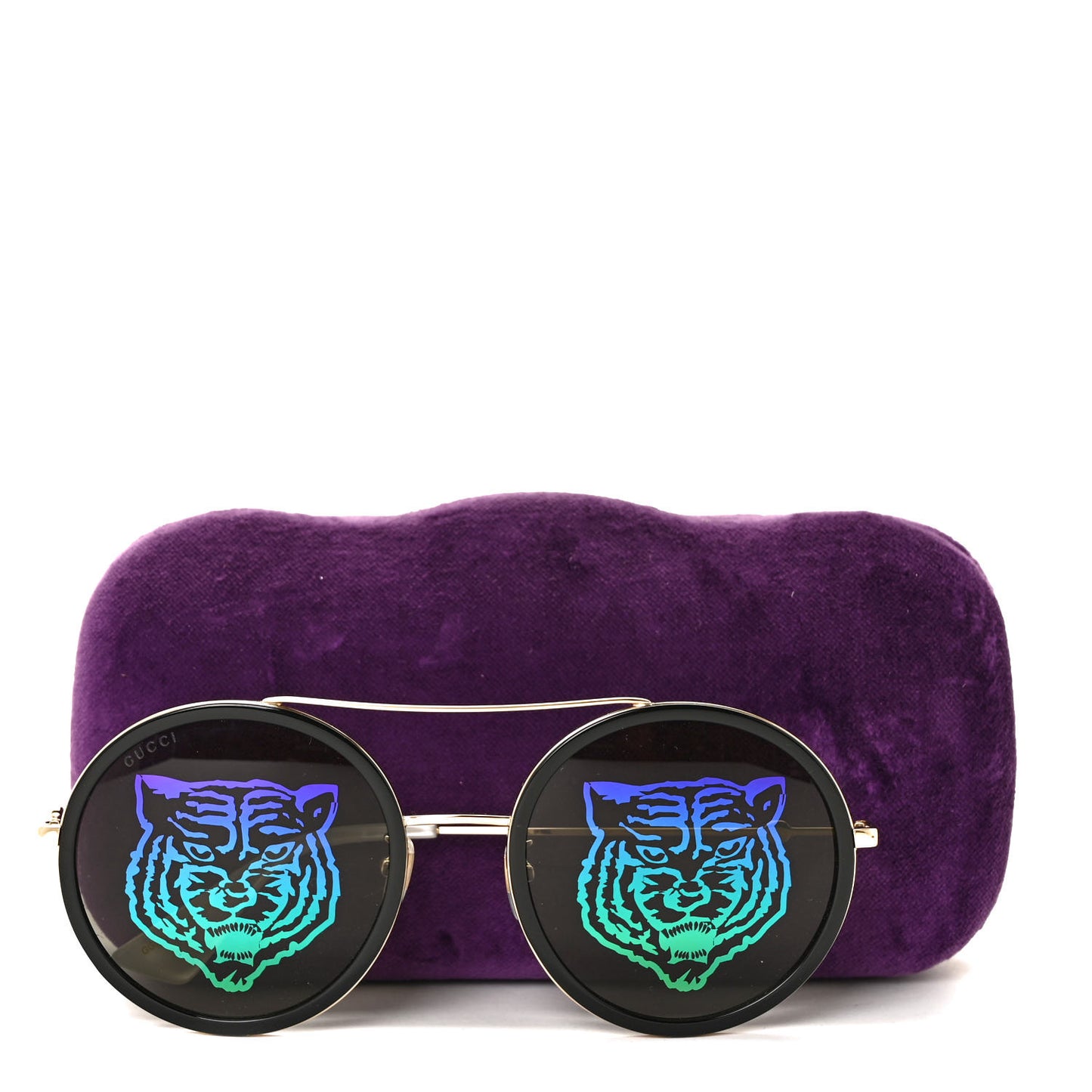 Metal Round Frame Tiger Print Sunglasses GG0061S Gold