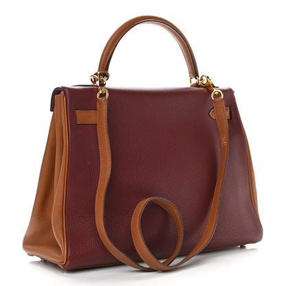 Hermes Togo Tri-Color Kelly Retourne 32 Rouge H Gold Havane 3 of 19