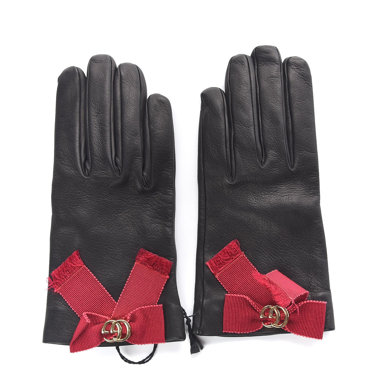 Gucci Nappa GG Bow Gloves 8.5 Black Pink 1 of 4
