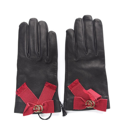 Gucci Nappa GG Bow Gloves 8.5 Black Pink 1 of 4
