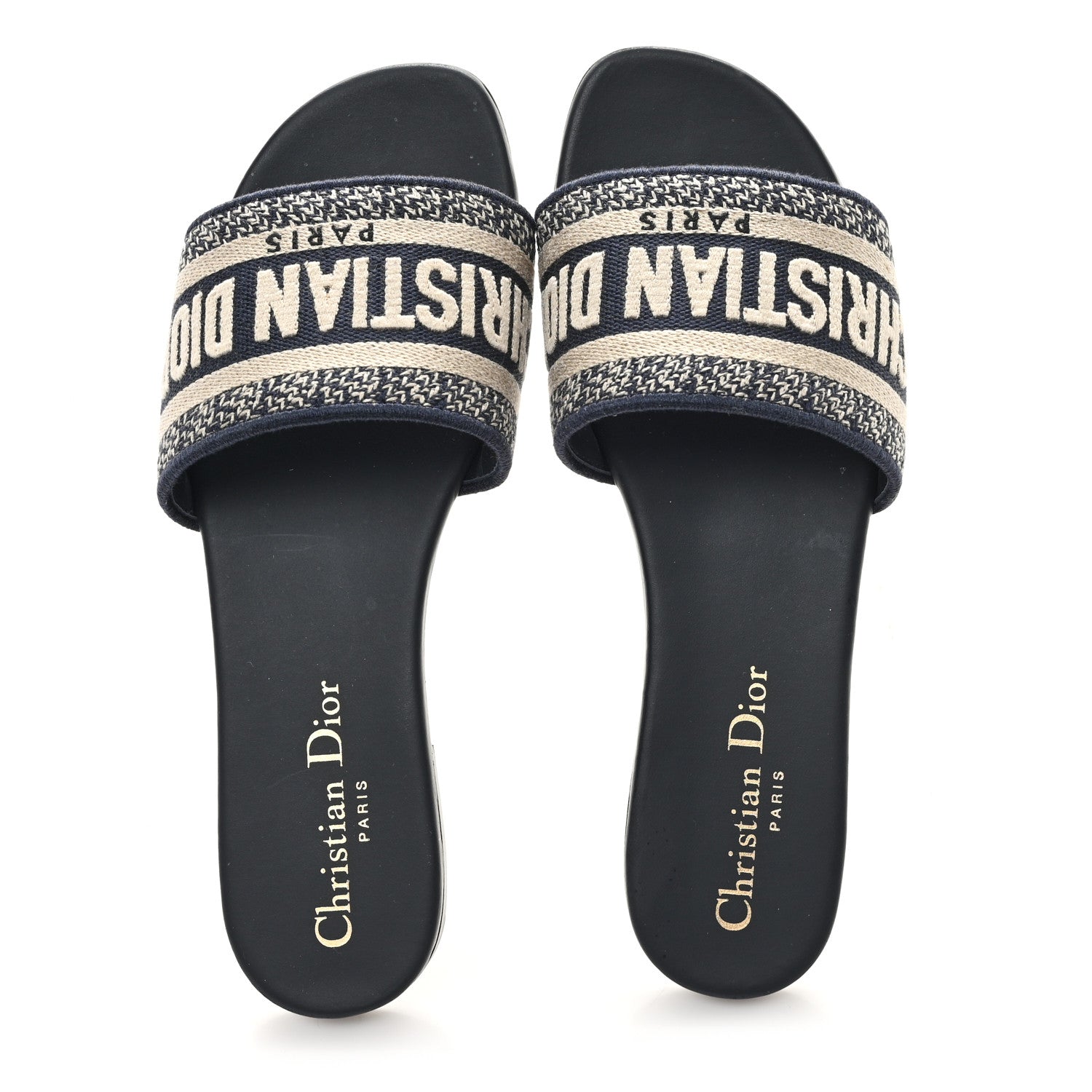 Christian Dior Canvas Embroidered Dway Mules Slide Sandals 35.5 Deep Blue 2 of 9