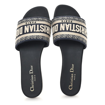 Christian Dior Canvas Embroidered Dway Mules Slide Sandals 35.5 Deep Blue 2 of 9