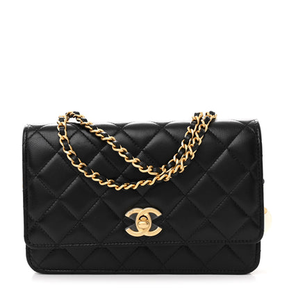 Chanel Lambskin Quilted CC Pearl Wallet on Chain WOC Black 1 of 12