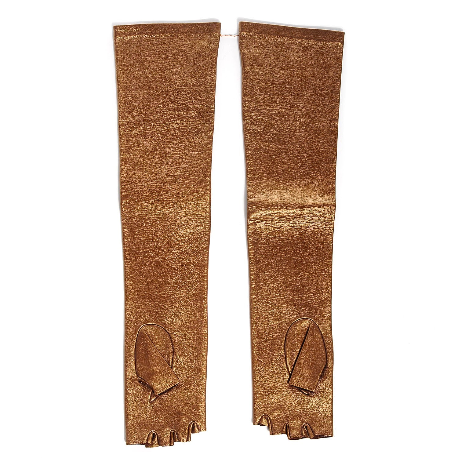 Chanel Metallic Lambskin Long Fingerless Gloves Bronze 7 2 of 6