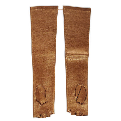 Chanel Metallic Lambskin Long Fingerless Gloves Bronze 7 2 of 6