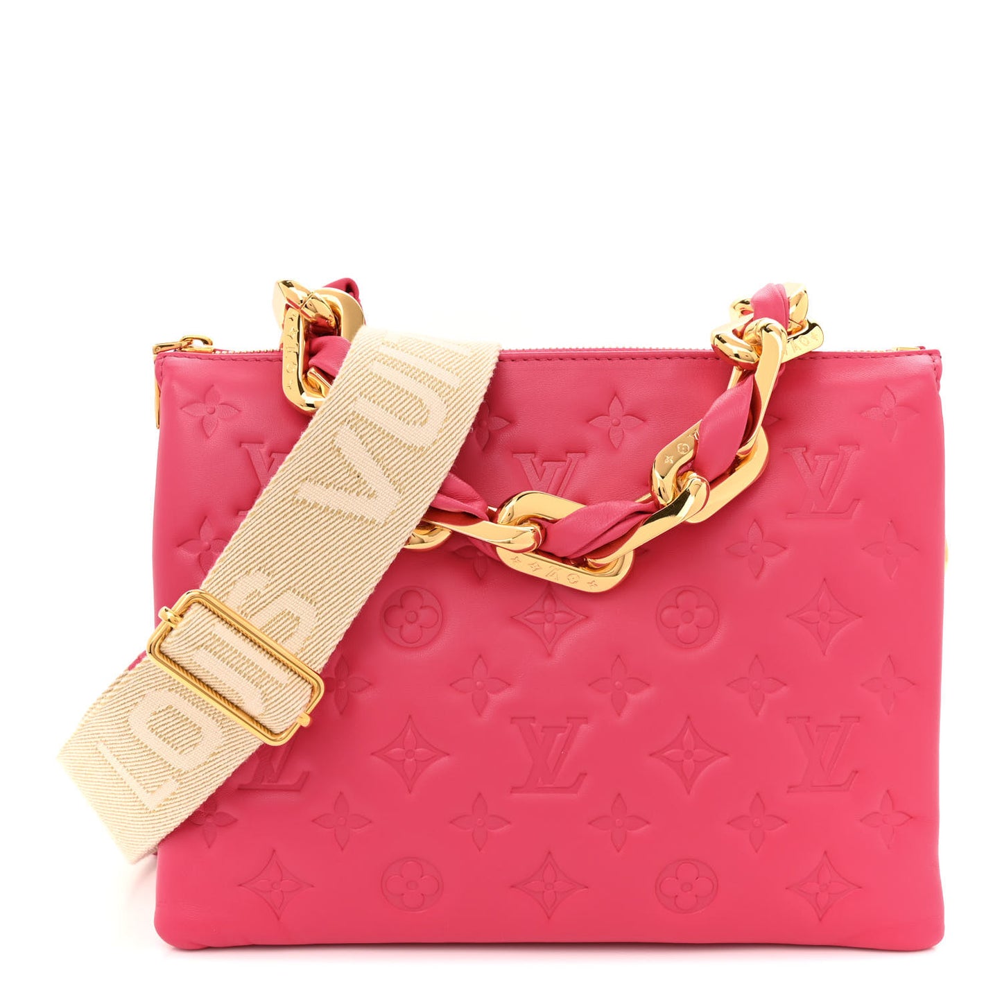 Lambskin Embossed Monogram Coussin PM Rose Bougainvillier Pink