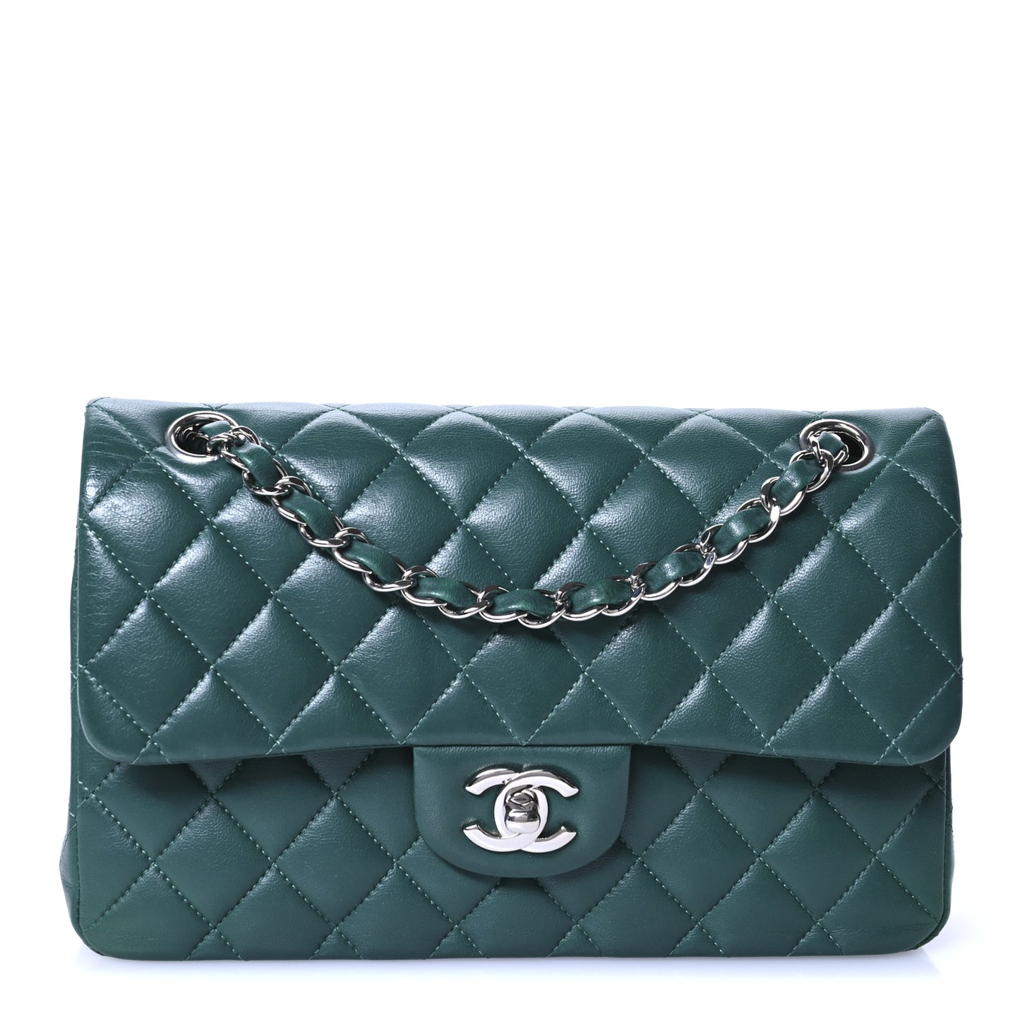 Lambskin Quilted Small Double Flap Green