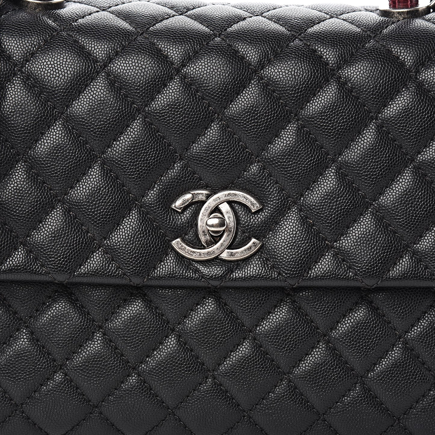 Caviar Lizard Quilted Medium Coco Handle Flap Black