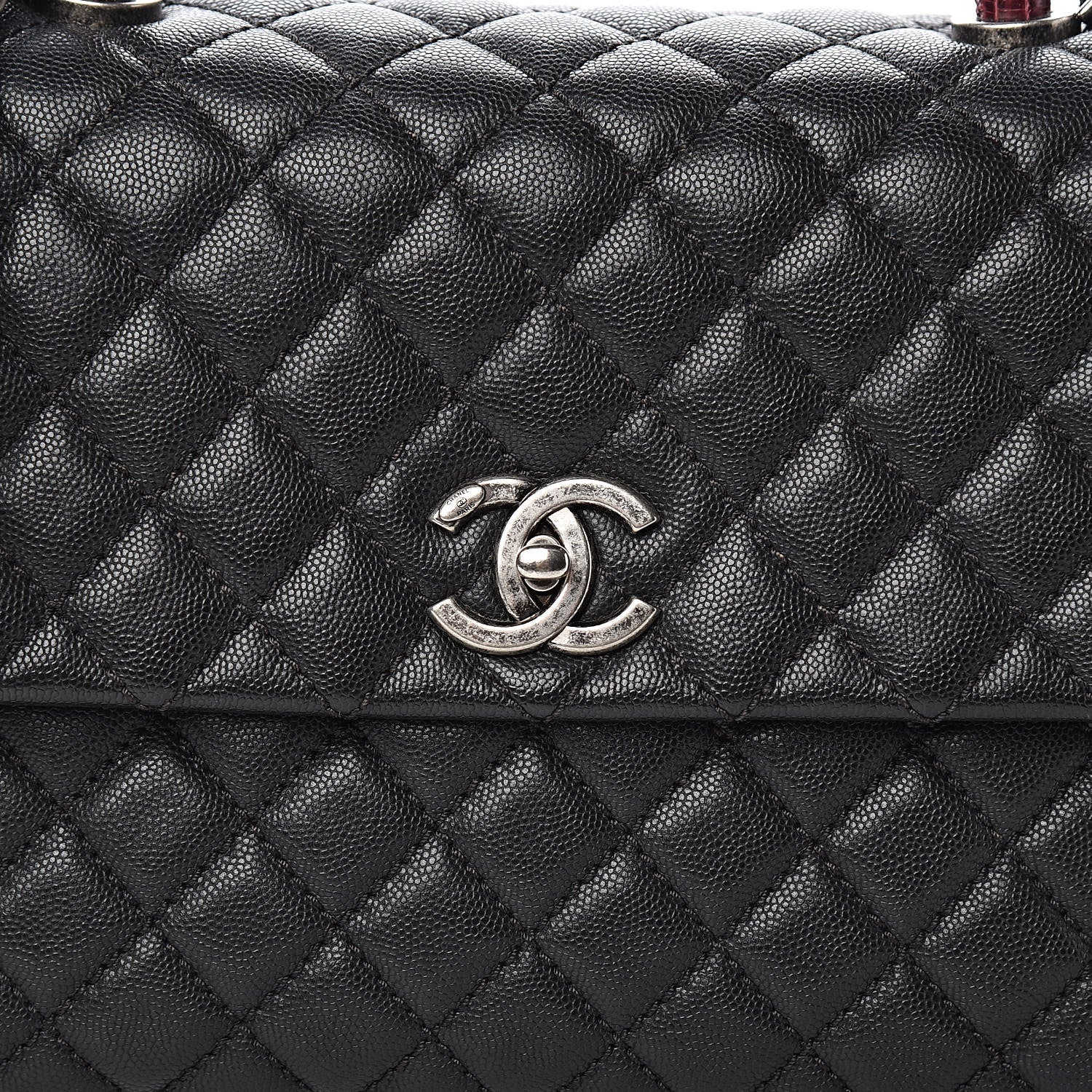 Chanel Caviar Lizard Quilted Medium Coco Handle Flap Black 10 of 11