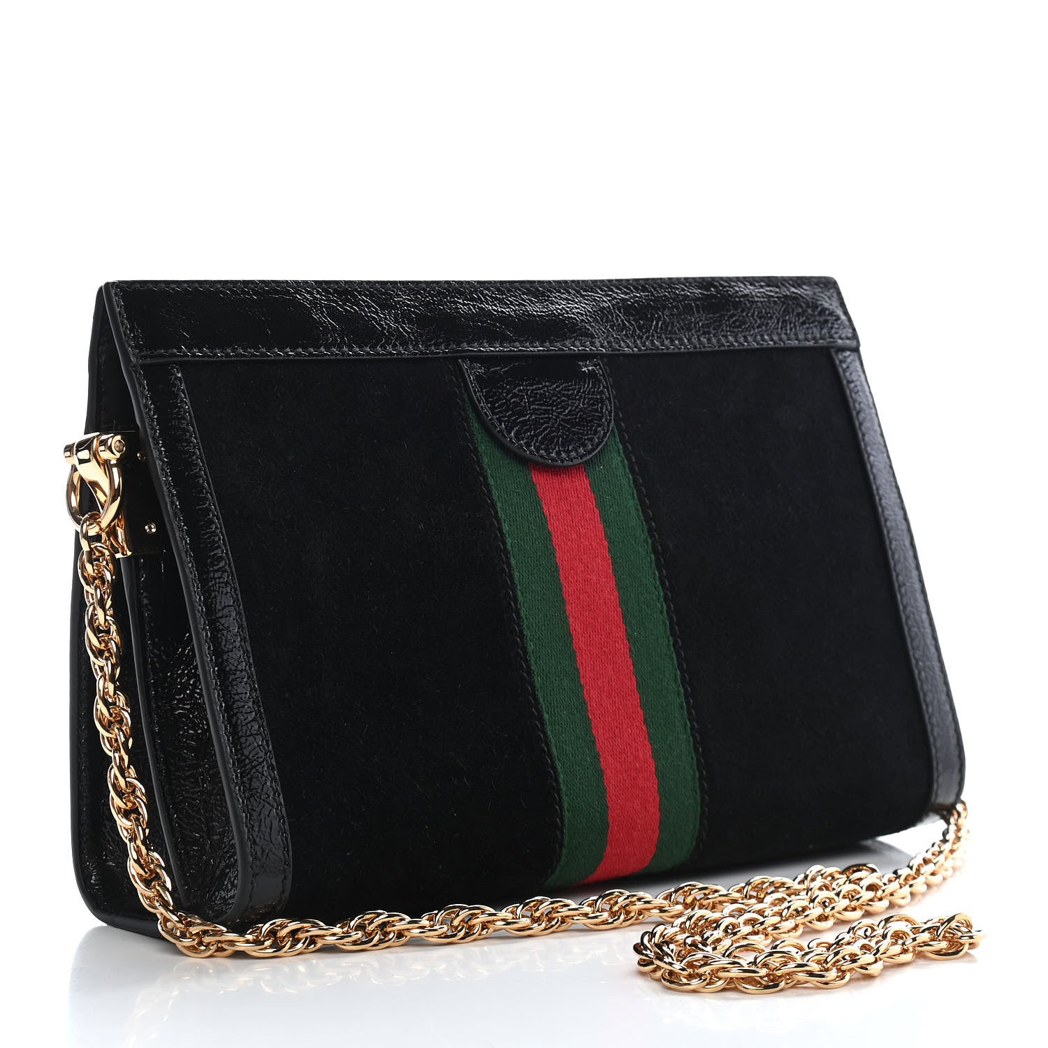 Gucci Suede Patent GG Web Small Ophidia Chain Shoulder Bag Black 3 of 9