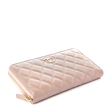 Chanel Iridescent Caviar Quilted Long Zip Around Wallet Beige 4 of 11