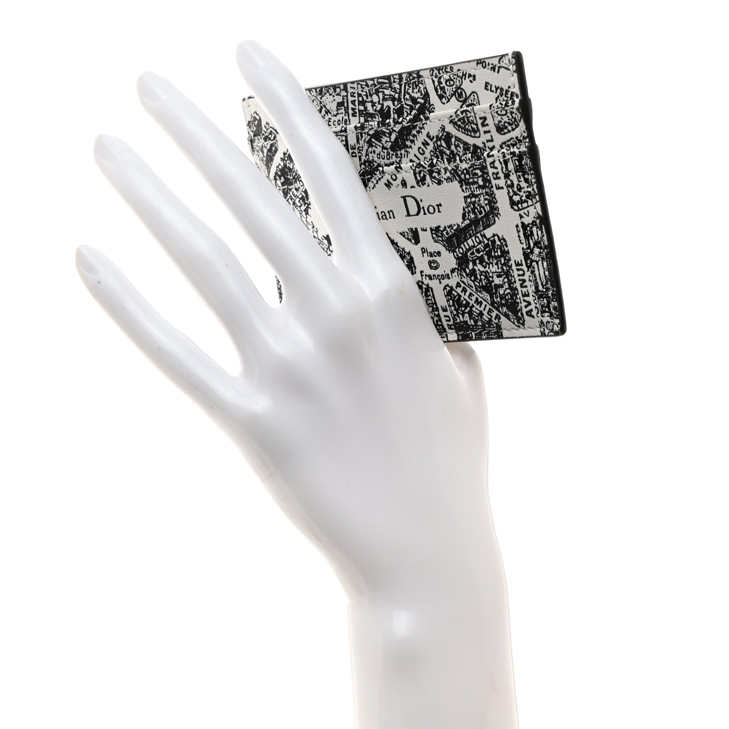 Calfskin Plan De Paris Print Card Holder White Black