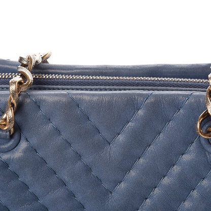 Chanel Iridescent Calfskin Chevron Quilted Surpique Tote Dark Blue 19 of 23