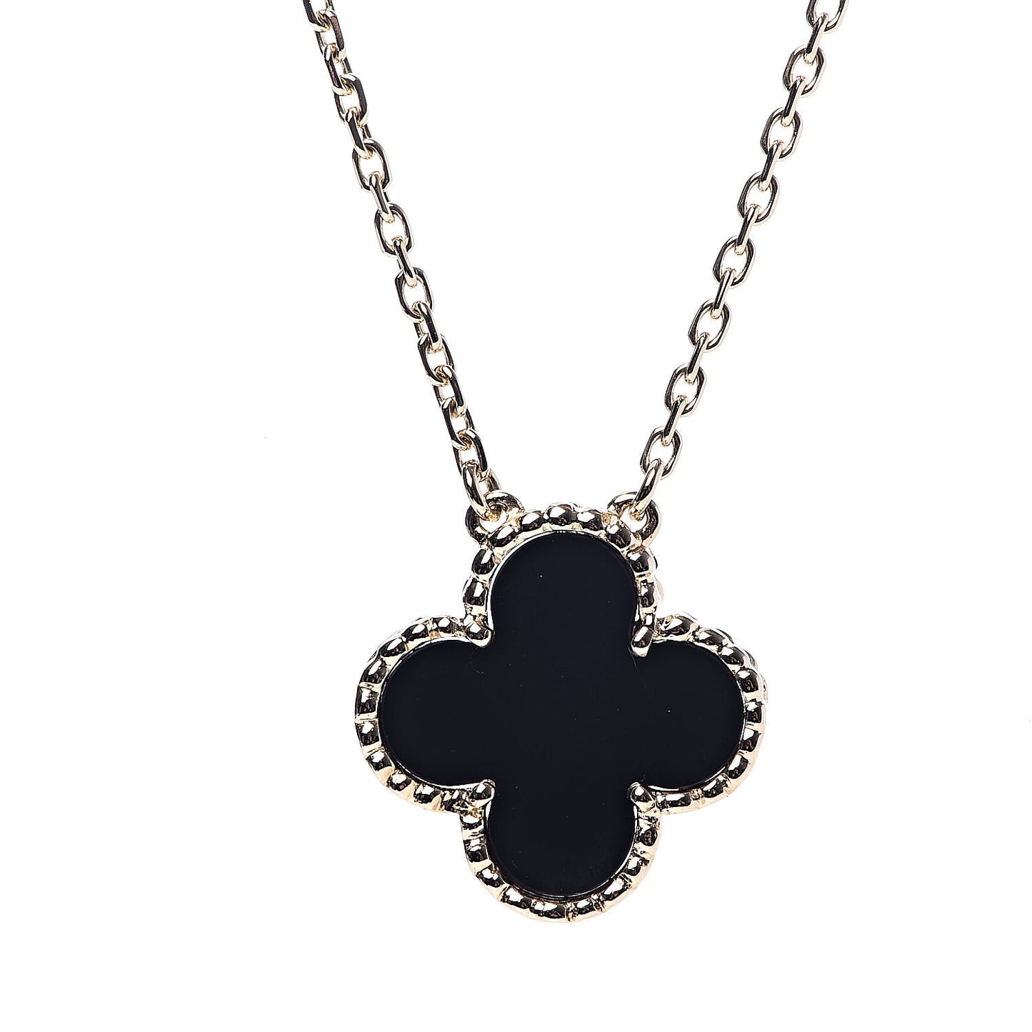18K Yellow Gold Black Onyx Vintage Alhambra Pendant Necklace