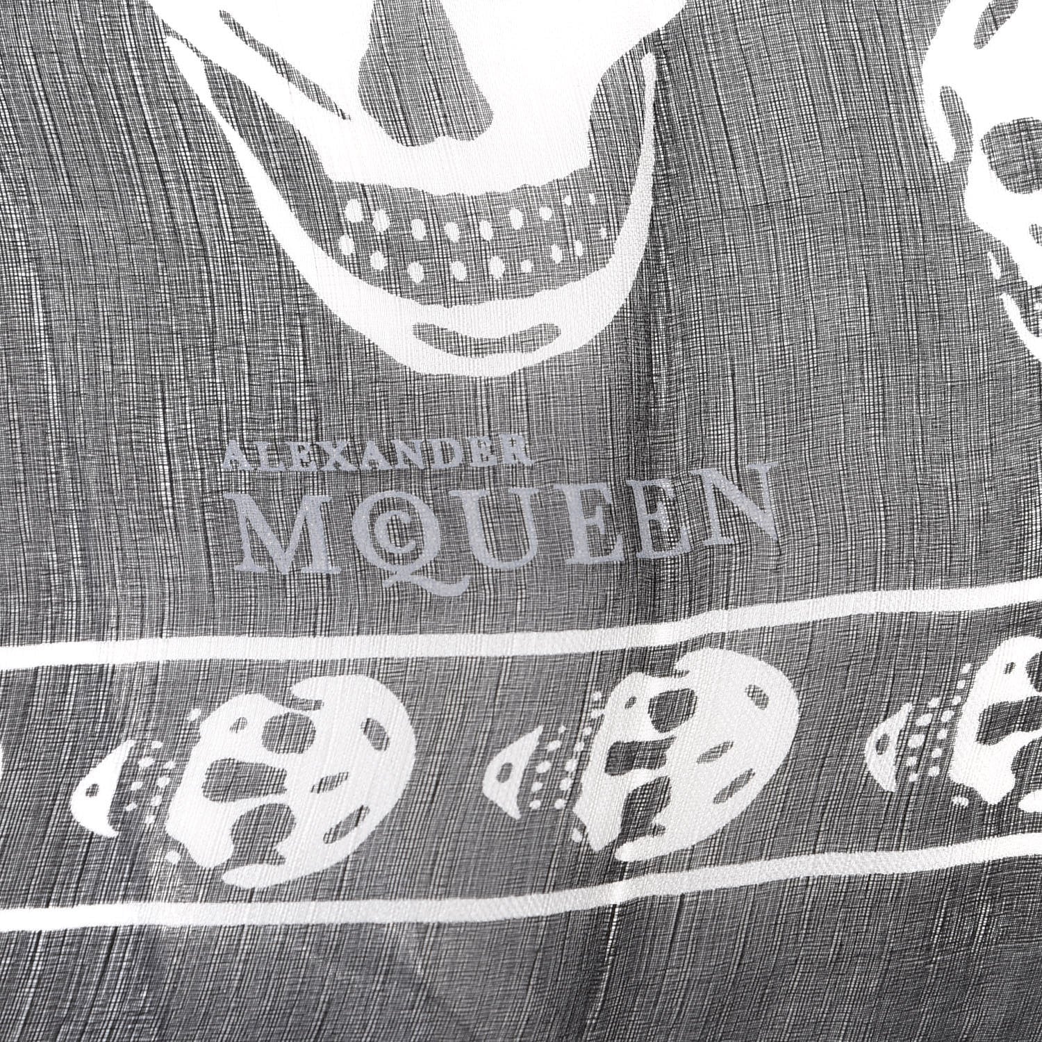 Alexander McQueen Silk Chiffon Skull Scarf Black Ivory 2 of 3