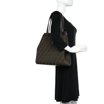 Fendi Fabric Jacquard Vitello Grance FF 1974 Large Fendi Origami Tobacco Moro Ebano 2 of 12